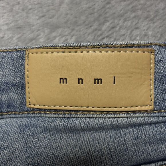 MNML Men’s Moto Biker Distressed Leather Knee Skinny Jeans Size 29x33 - Picture 14 of 15